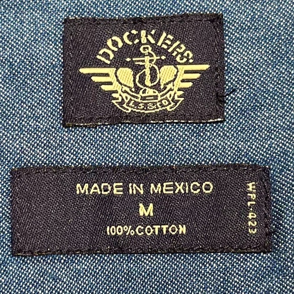 America First DOCKERS Denim Button Up Shirt W/USA Patch Size Medium - Picture 9 of 12